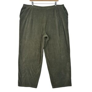 L.L.Bean Womens Corduroy Pants 3X Olive Green Elastic‎ Waist Wide Leg Plus Size